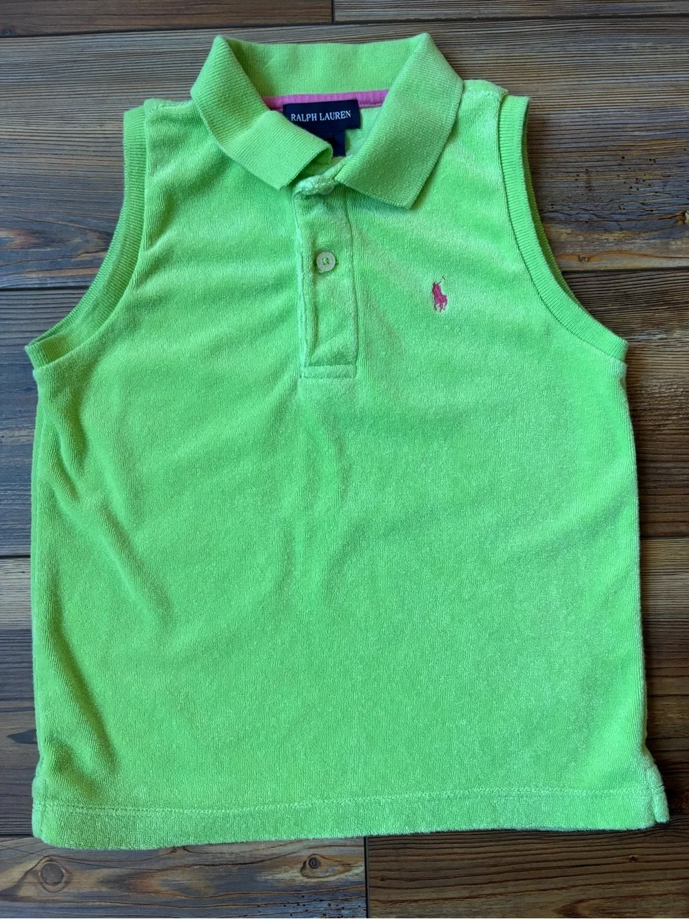 Ralph Lauren Neon Green Sleeveless Polo with Pink Pony